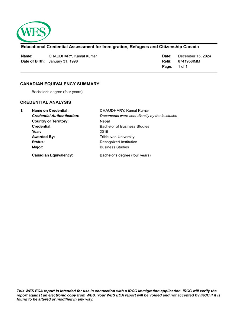 ECA Report for Kamal Kumar Chaudhary | PDF