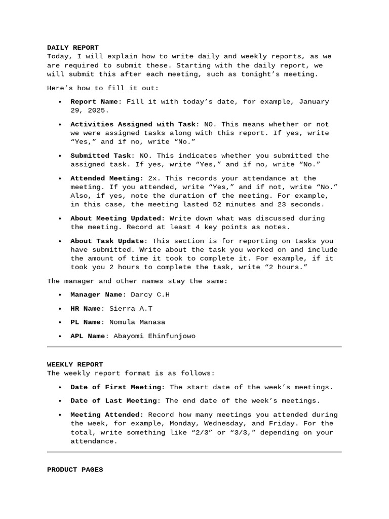 Daily and Weekly Report Guidelines | PDF | Time Management ...