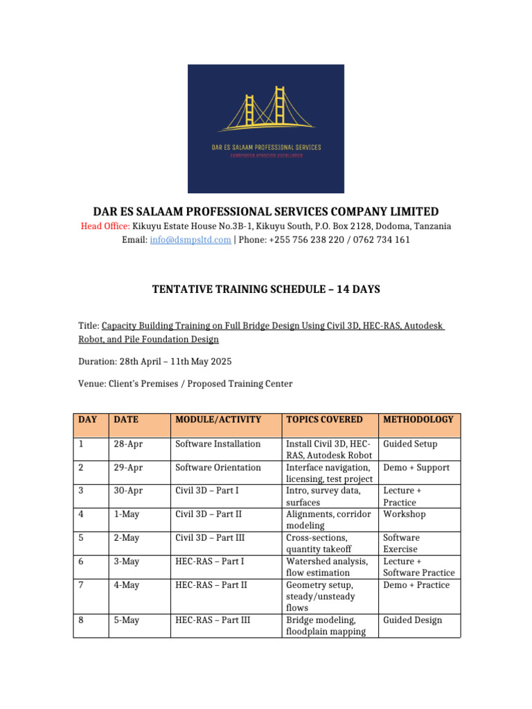 Training Schedule DSMPS | PDF | Civil Engineering | Earth Sciences