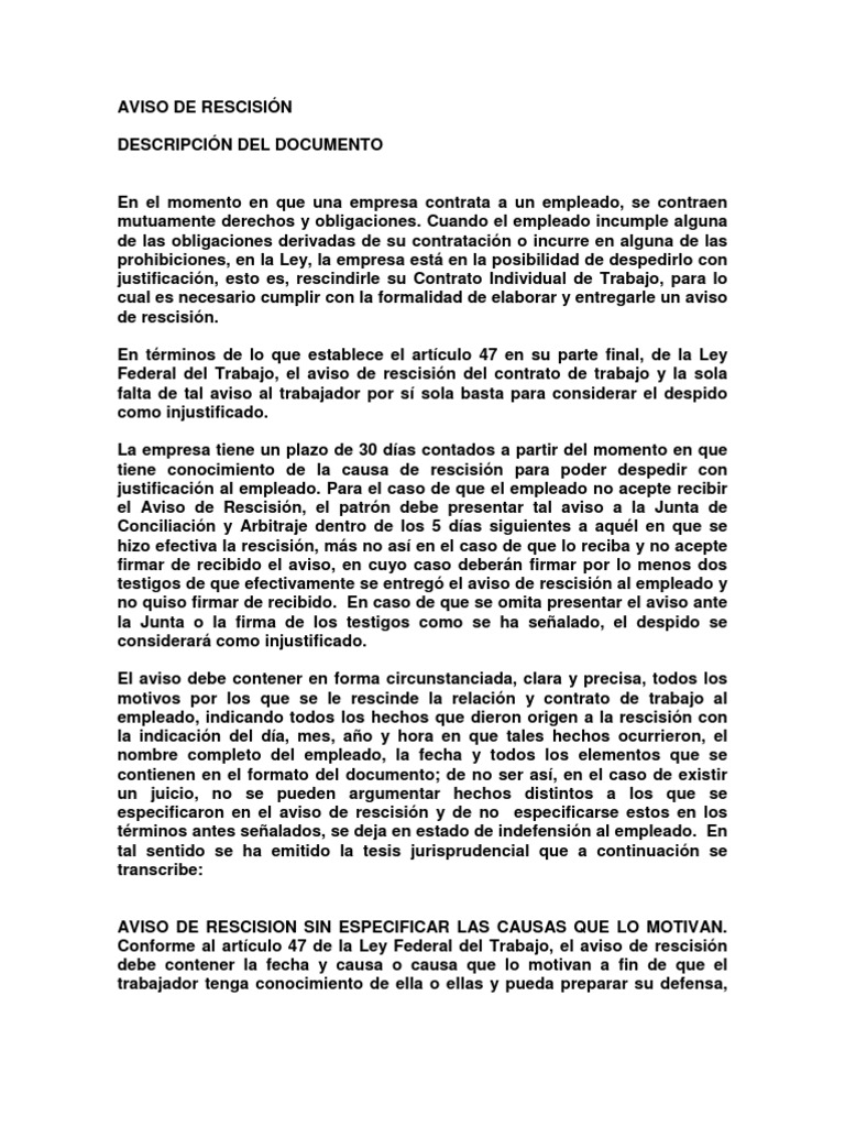 AVISO DE RESCISION