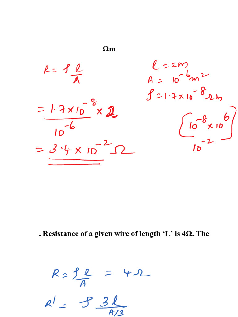 Worksheet On Resistance and Resisitivity - Answers - 4 Qns | PDF