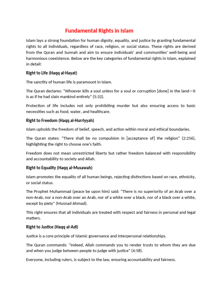 Fundamental Rights in Islam Explained | PDF | Quran | Islam