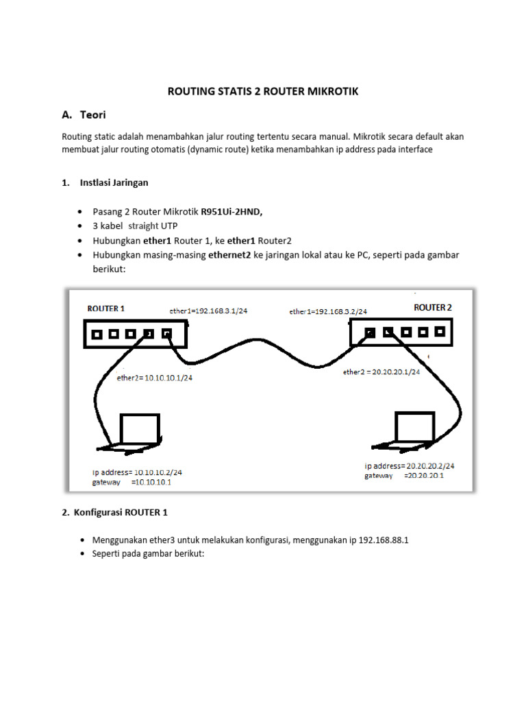 Konfigurasi Routing Statis Mikrotik | PDF
