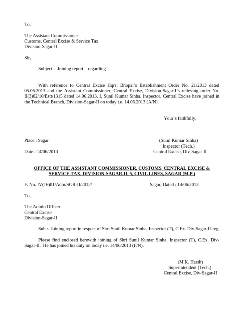 Joining Reports for Central Excise Inspectors | PDF | Excise | Taxation
