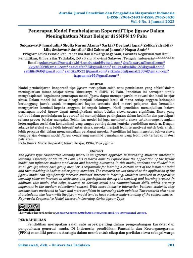 Application of The Jigsaw Type Cooperative Learning Model in Increasing ...