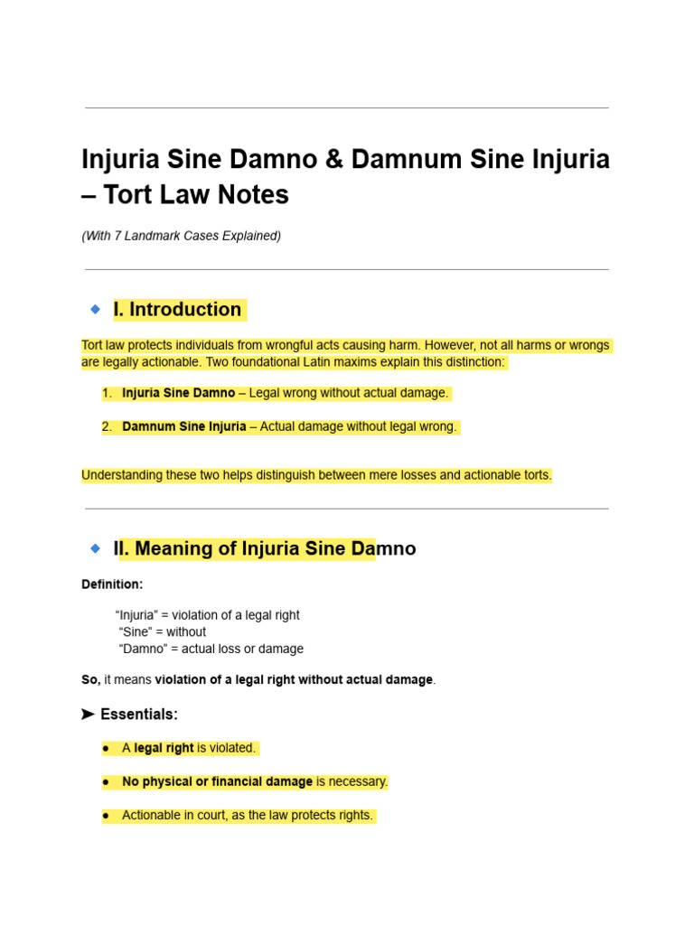 Tort Law: Injuria & Damnum Explained | PDF | Tort | Public Law