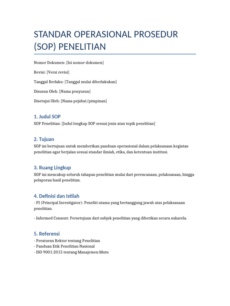 SOP Penelitian: Panduan Lengkap | PDF