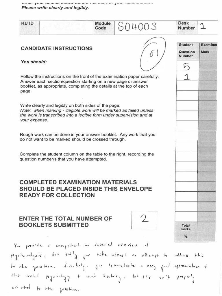 Example Exam 1 | PDF | Psychology | Behavioural Sciences