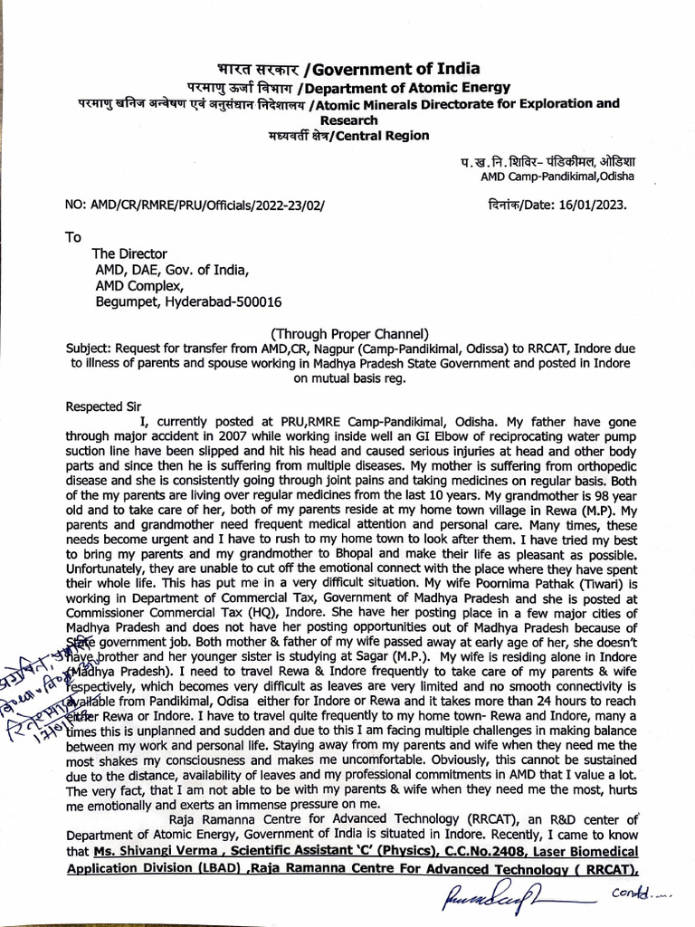 Mutual Transfer Request to Indore | PDF