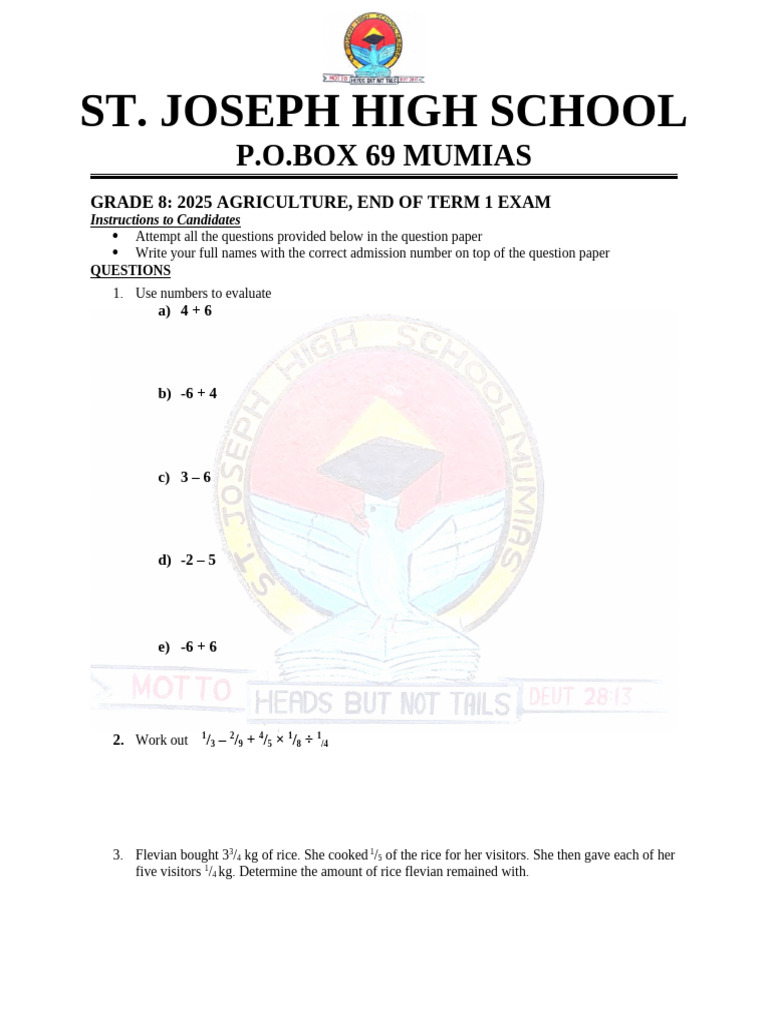 Grade 8 Mathematics Exam | PDF
