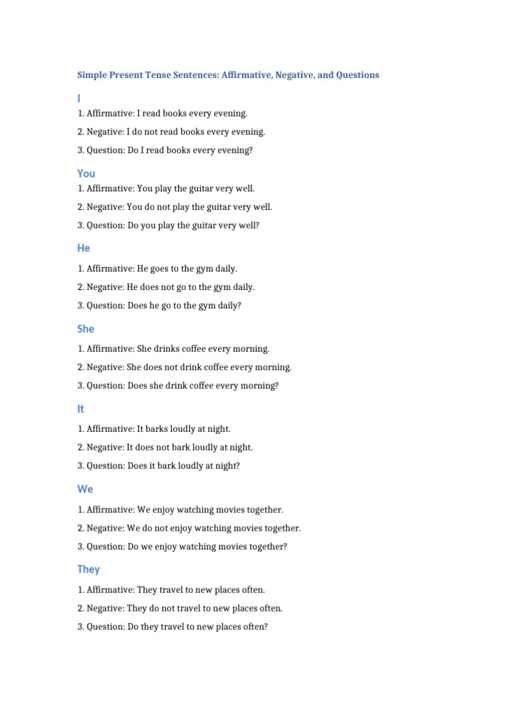 Simple Present Tense Examples | PDF