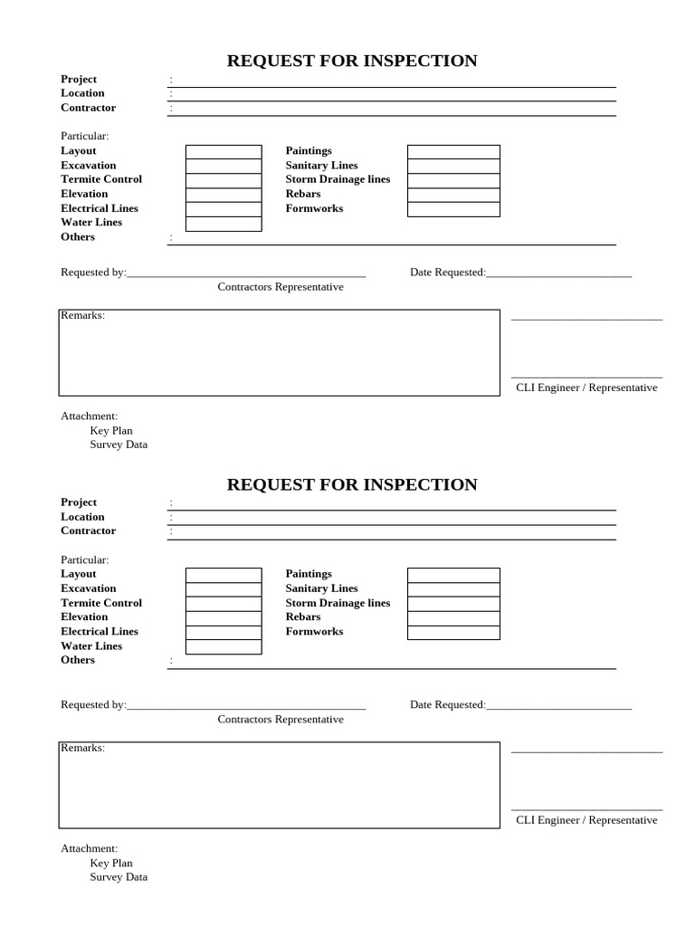 Request for Inspection Document Template | PDF