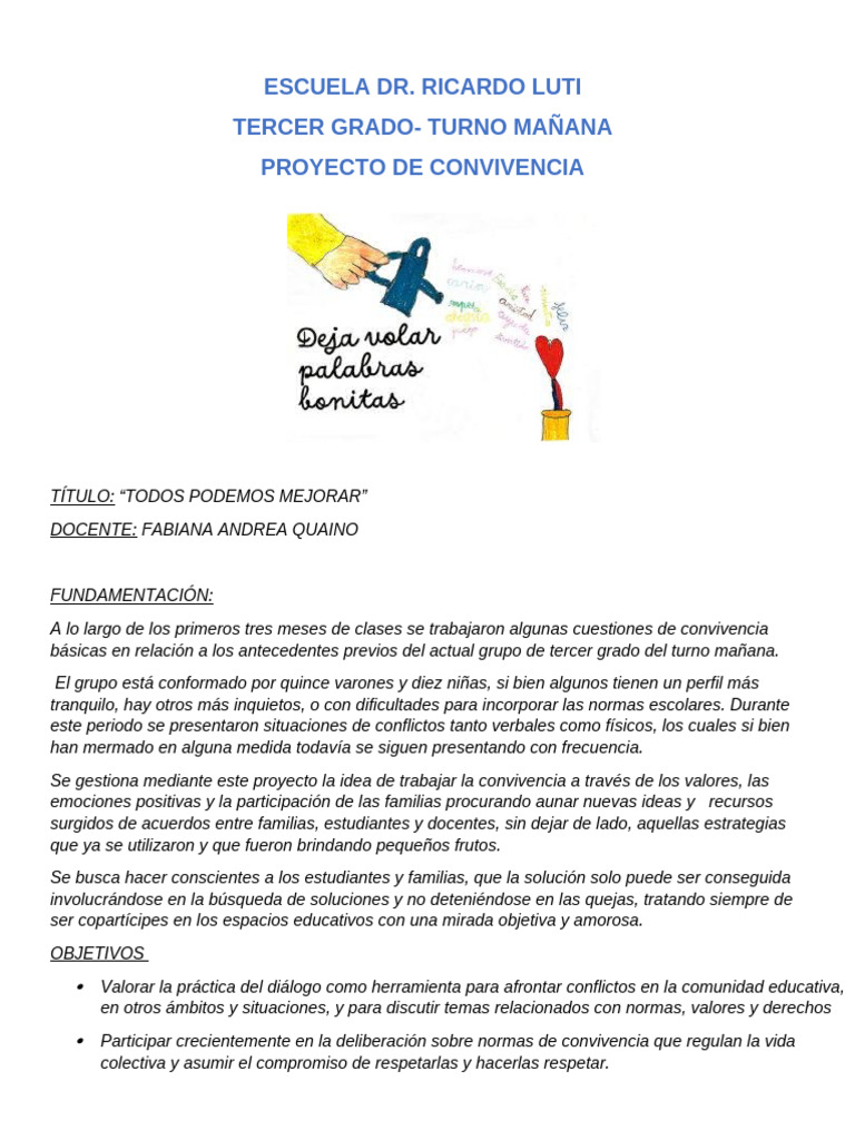 Proyecto de Convivencia en Tercer Grado | PDF | Aprendizaje