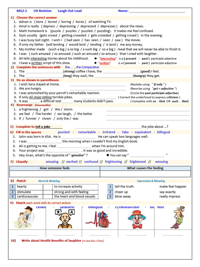 Grammar and Vocabulary Practice Guide | PDF | Laughter