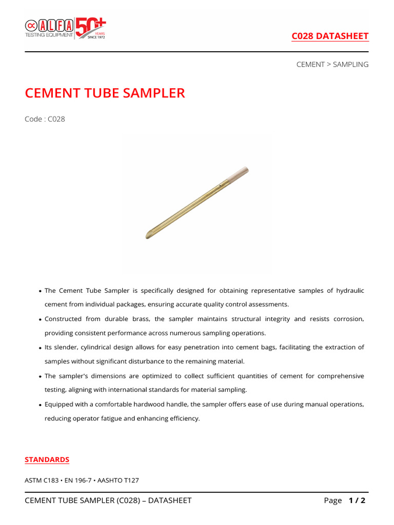 Cement Tube Sampler C028 Overview | PDF