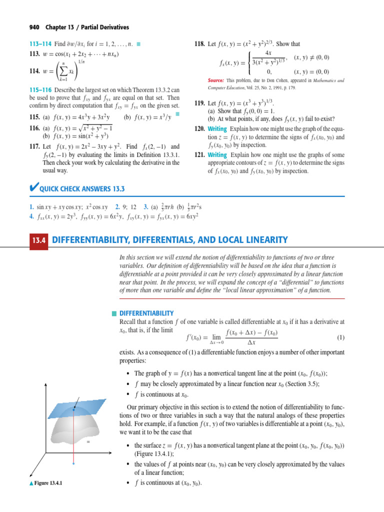 Partial Derivatives and Differentiability | PDF | Function (Mathematics ...