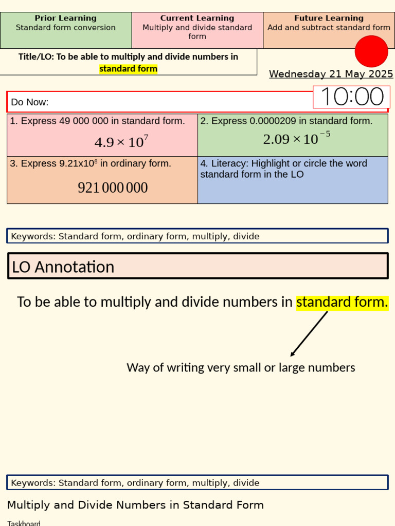 Multiplying and Dividing in Standard Form | PDF | Multiplication ...