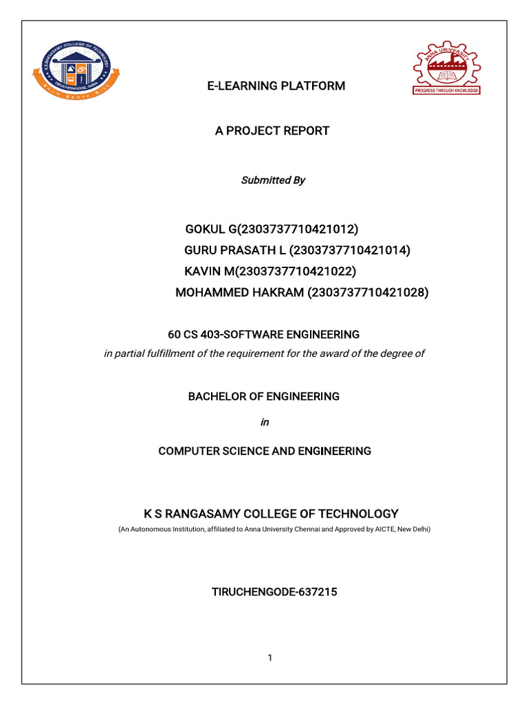 E-Learning Platform Project Report | PDF | Educational Technology ...