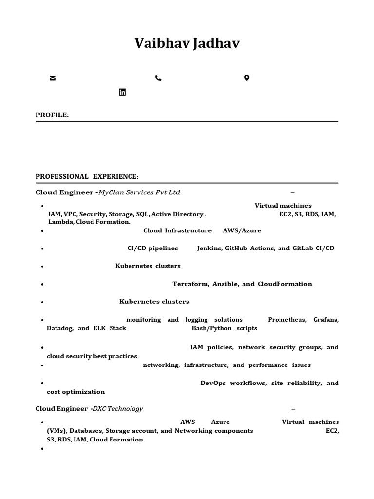 Cloud Engineer Resume - Vaibhav Jadhav | PDF | Cloud Computing ...
