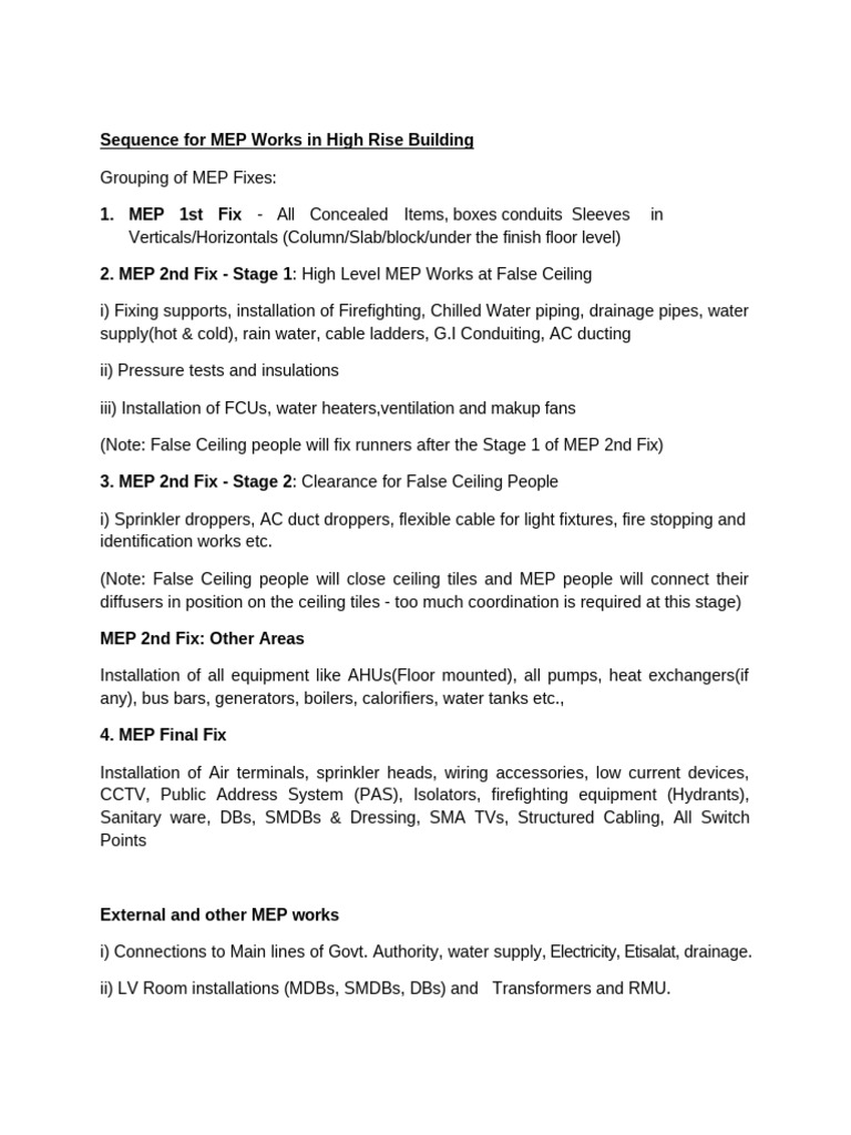 MEP Works Sequence for High-Rise Buildings | PDF | Building Technology ...