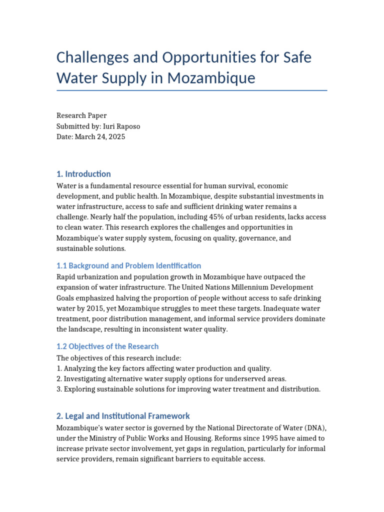 Mozambique's Water Supply Challenges | PDF | Water Supply Network ...