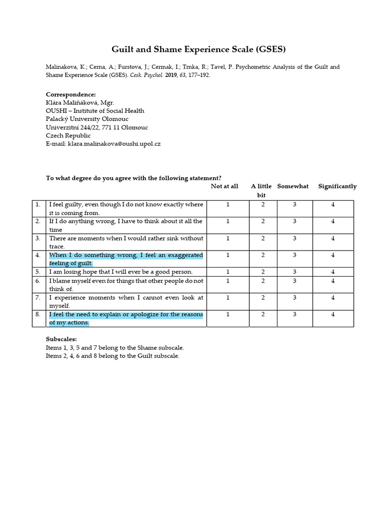 Shame and Guilt | PDF