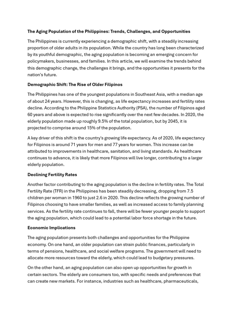 Aging Population Trends in the Philippines | PDF | Population Ageing ...