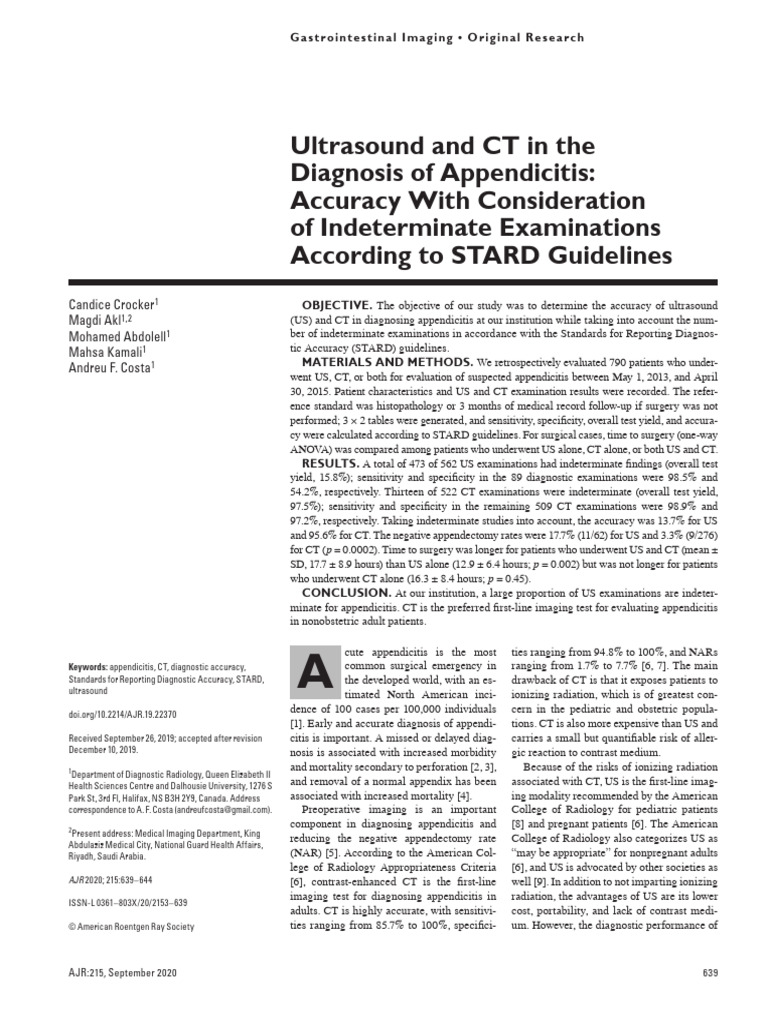 Crocker Et Al 2020 Ultrasound and CT in The Diagnosis of Appendicitis ...