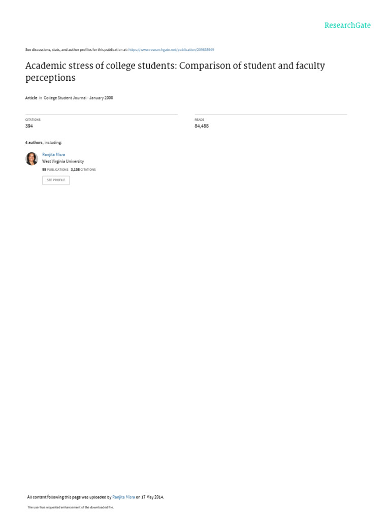 Academic Stress in College Students | PDF | Stress (Biology) | Variance