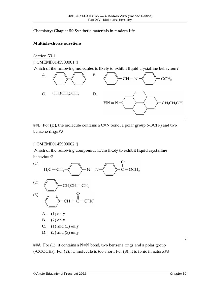 Chapter 59 Multiple-Choice Questions | PDF | Liquid Crystal | Materials ...