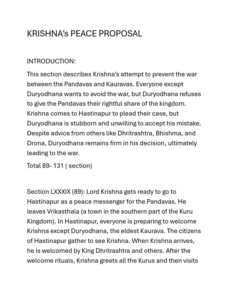 Krishna's Peace Proposal in Mahabharata | PDF | Hindu Mythology ...