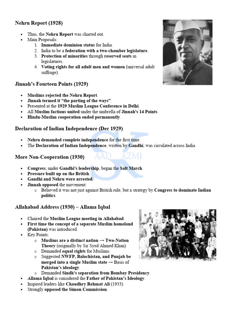 Nehru Report and Jinnah's Response (1928-1935) | PDF | Muhammad Ali ...