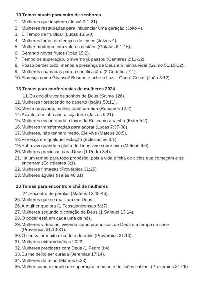 10 Temas Atuais para Culto de Senhoras | PDF | Livro de Ruth | Elias