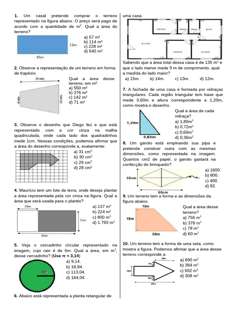 Exercícios de Área de Figuras Planas | PDF