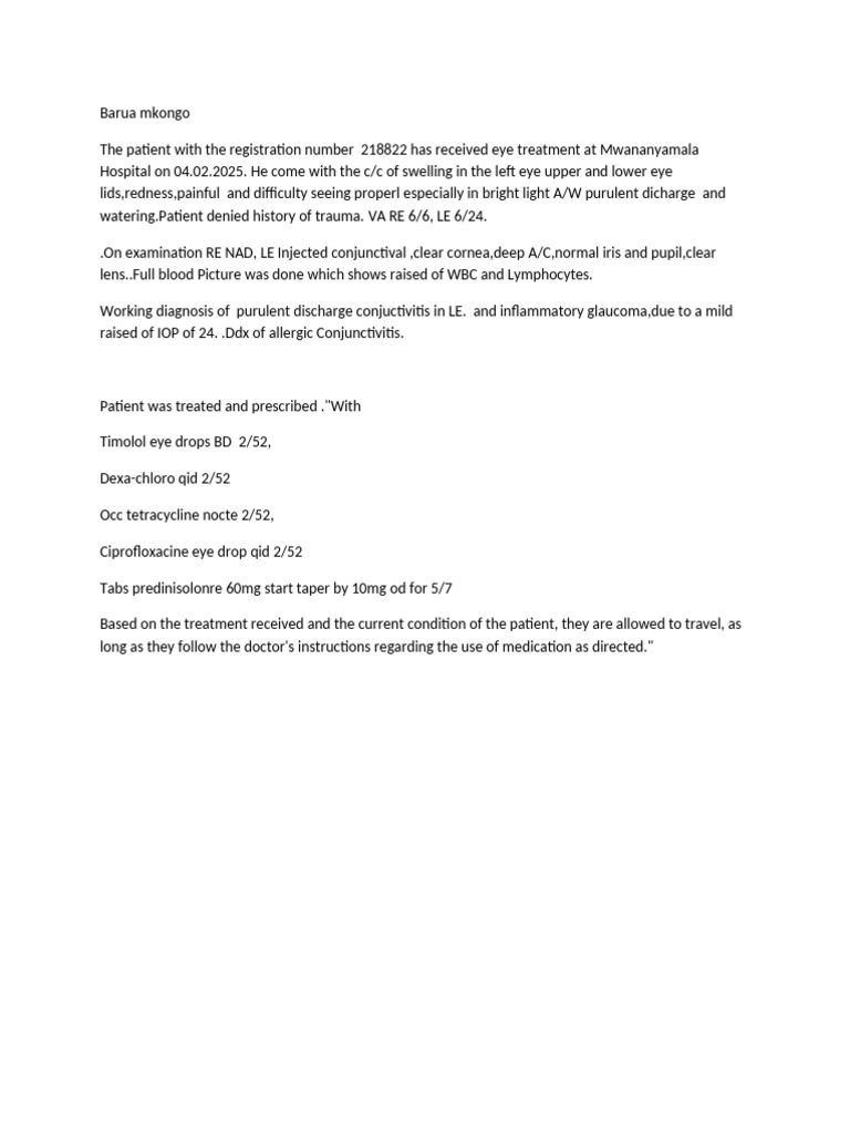 Eye Treatment Summary for Patient 218822 | PDF