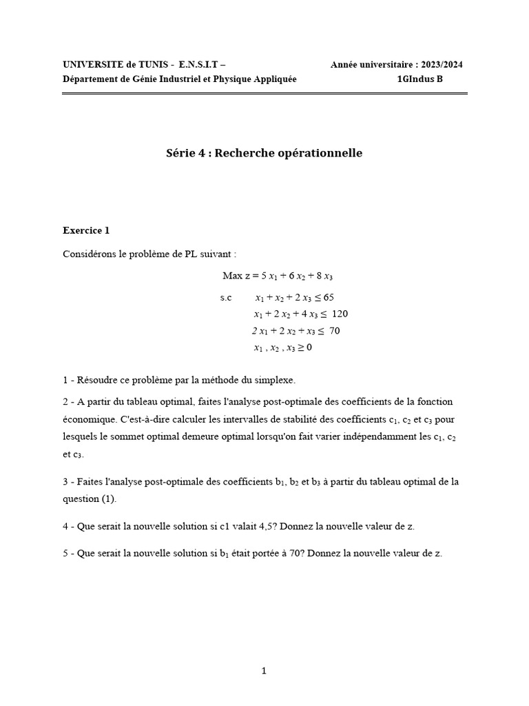 Problèmes de Programmation Linéaire et Analyses | PDF | Analyses ...