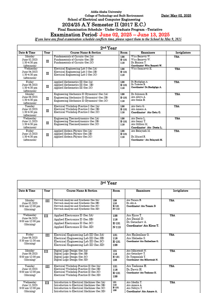 SECE Regular 2024 25semester II 2nd, 3rd, 4th & 5th Year Final Exam ...
