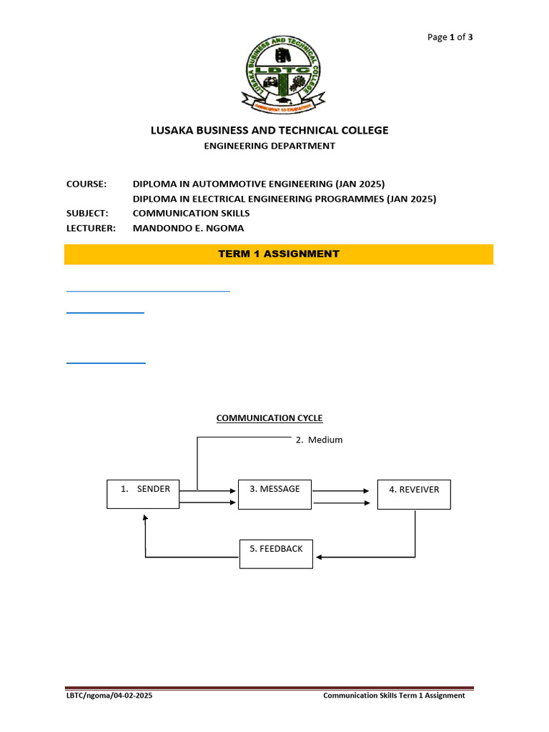 Comm Skills Term 1 Assignment 1 | PDF | Communication | Human Communication