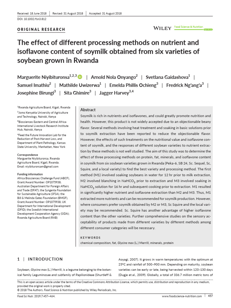 Processing Methods Impact on Soymilk Nutrients | PDF | Soybean | Soy Milk