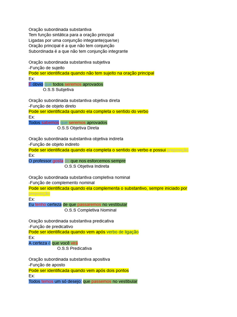 Tipos de Oração Subordinada em Português | PDF