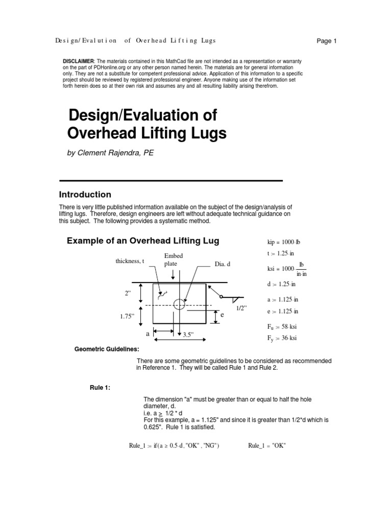 Lifting Lug Calculation Pdf