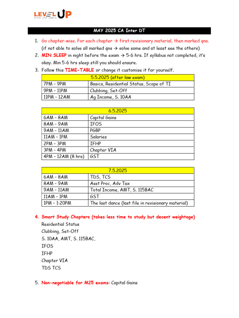 CA Inter DT Study Plan for May 2025 | PDF | Taxes | Government Finances