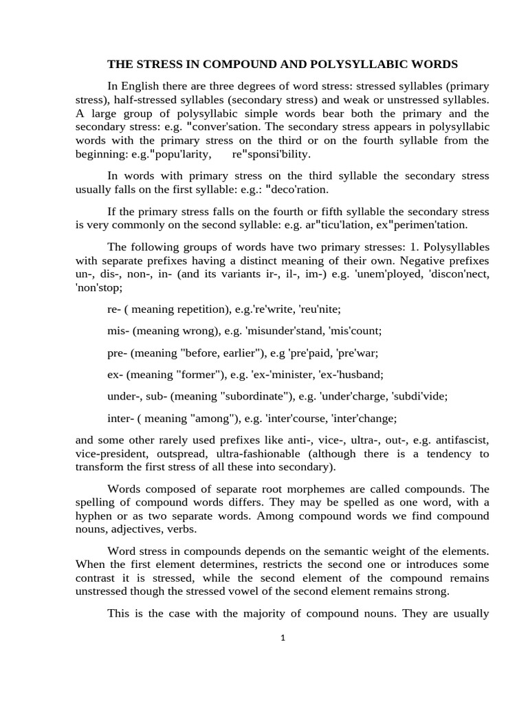 Stress Patterns in English Words | PDF | Tone (Linguistics) | Stress ...