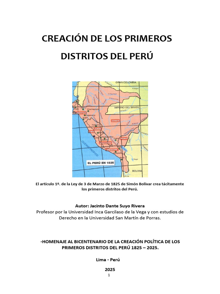 Primeros Distritos del Perú en 1825 | PDF | Perú | Comunidad andina