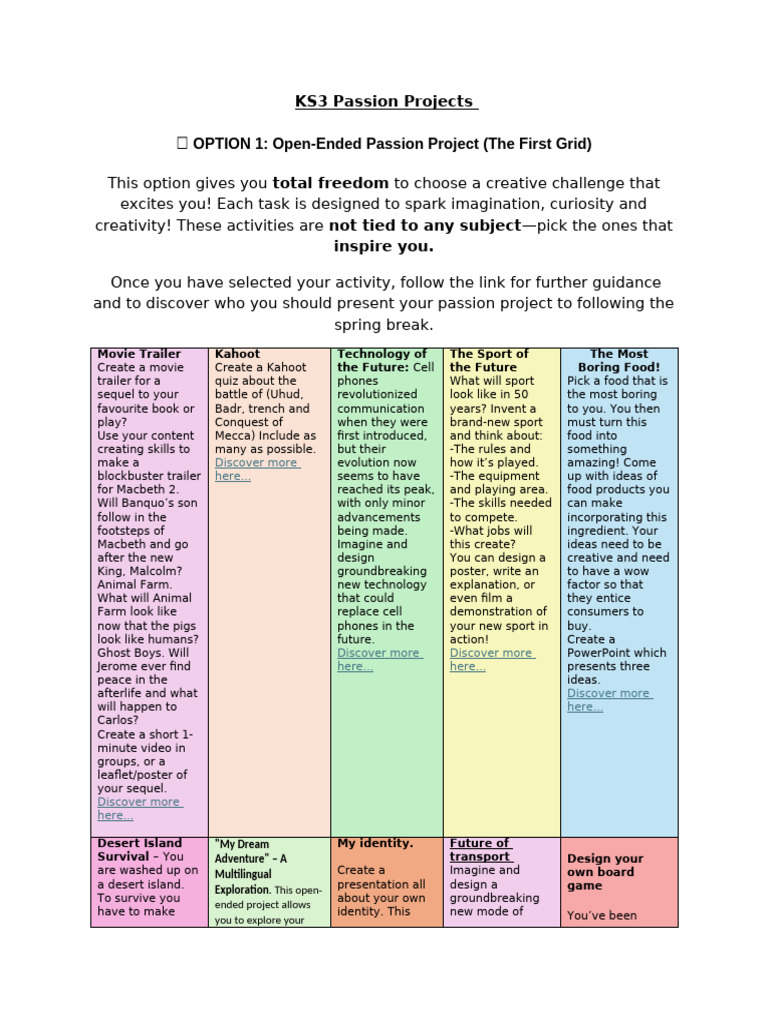 Passion Projects KS3 - Option 1 and 2 3 | PDF | Mathematics
