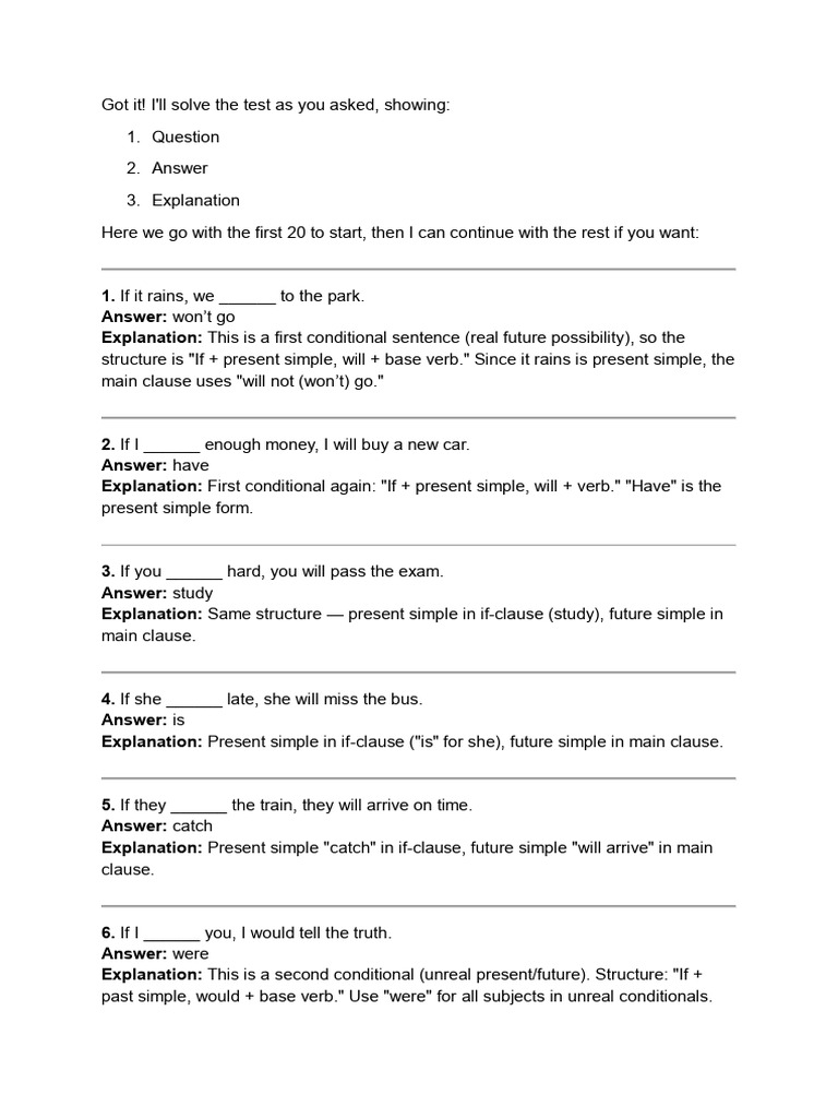 English Conditional and Tense Exercises | PDF | Linguistic Morphology ...