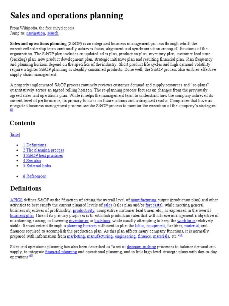 Sales And Operations Planning Pdf Forecasting Supply Chain Management