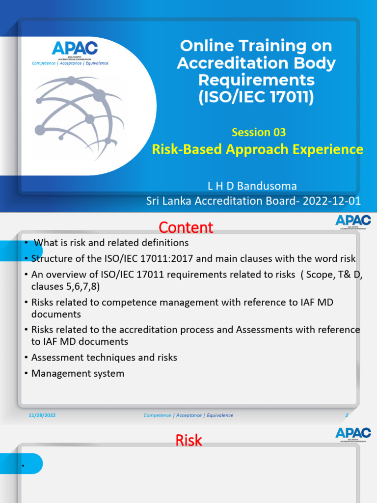 Risk Management in ISO/IEC 17011 Training | PDF | Risk | Audit