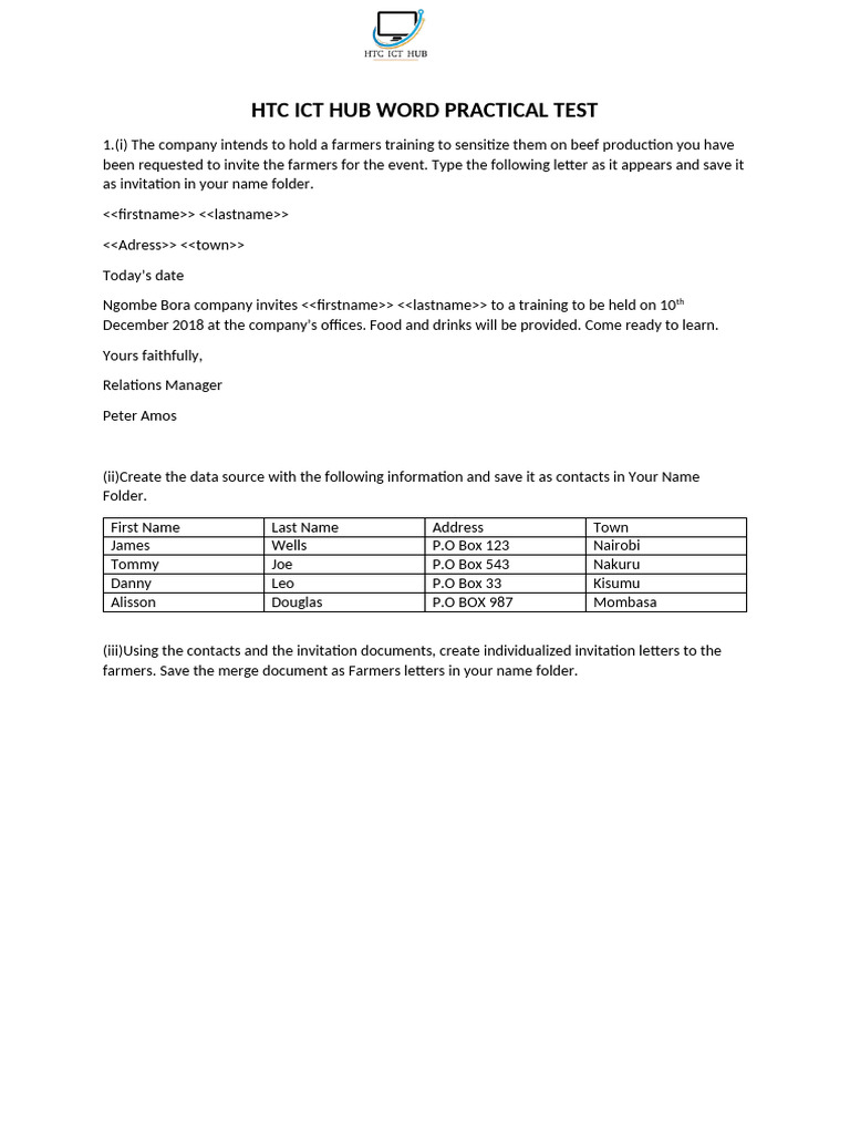 Word Practical Test 1 | PDF