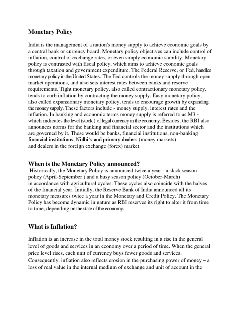 Monetary Policy | PDF | Monetary Policy | Reserve Bank Of India